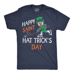 Mens Funny T Shirts Happy Saint Hat Tricks Day Sarcastic St Paddys Hockey Tee